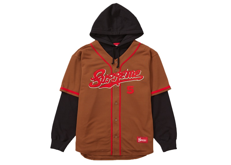 Buy Supreme Baseball Jersey Hooded Sweatshirt Brown - Novelship
