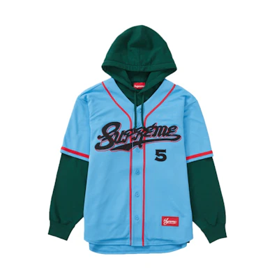 Supreme Baseball Jersey Hooded Sweatshirt Light Blue