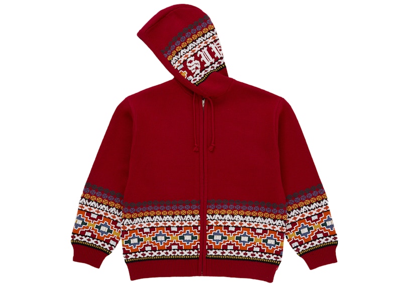 Supreme Beaded Zip Up Hooded Sweater Red