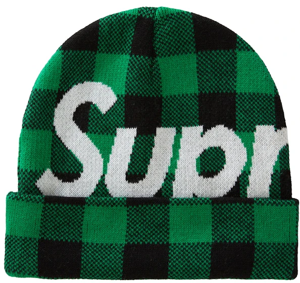 supreme-big-logo-beanie-fw-20-green-plaid