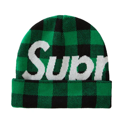 Supreme Big Logo Beanie (FW20) Green Plaid