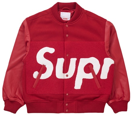 Supreme 大标志立绒字母红色棒球夹克 Buy Supreme 大标志立绒字母红色棒球夹克