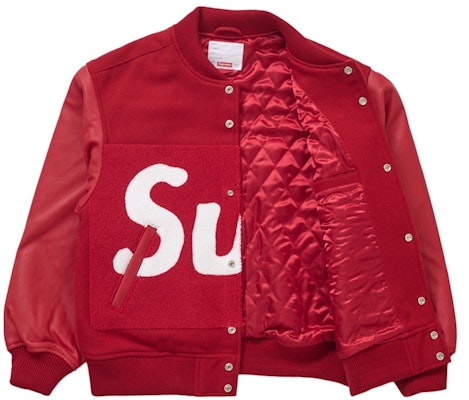 Supreme 大标志立绒字母红色棒球夹克 Order Supreme 大标志立绒字母红色棒球夹克