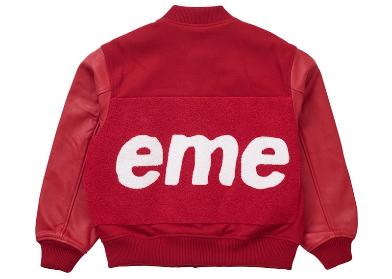 Lookbook Supreme 大标志立绒字母红色棒球夹克