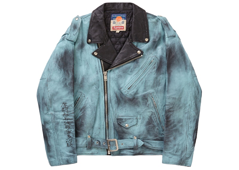 Supreme Blackmeans Painted Leather Motorcycle Jacket Light Green 圖 2