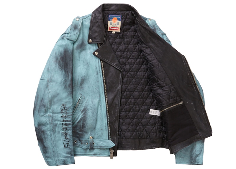 Supreme Blackmeans Painted Leather Motorcycle Jacket Light Green 圖 3