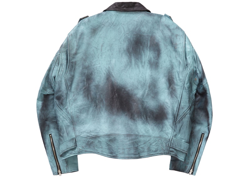 Supreme Blackmeans Painted Leather Motorcycle Jacket Light Green 圖 4