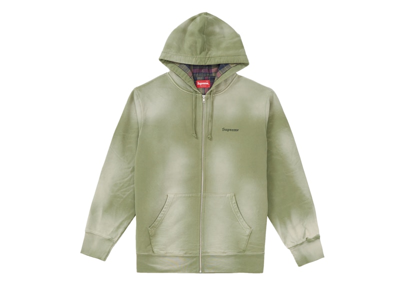 Supreme Bleached Zip Up Sweatshirt Light Olive
