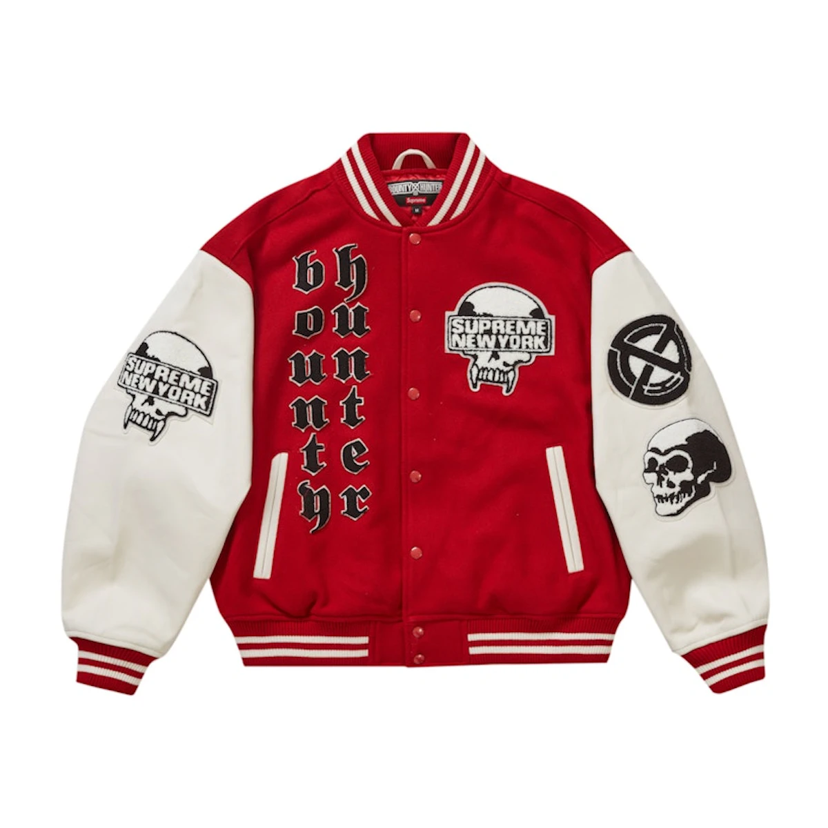 Buy Supreme Bounty Hunter Varsity Jacket Red - Novelship Buy Supreme Bounty Hunter Varsity Jacket Red - Novelship