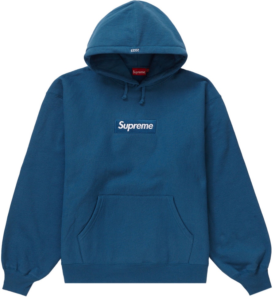 Supreme Box Logo Hooded Sweatshirt FW23 Blue Novelship