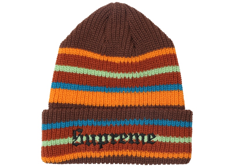 Supreme Bright Stripe Beanie Brown