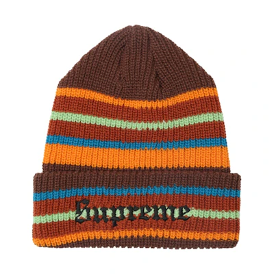 Supreme Bright Stripe Beanie Brown