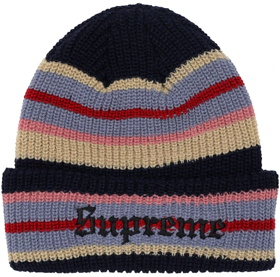 supreme-bright-stripe-beanie-navy