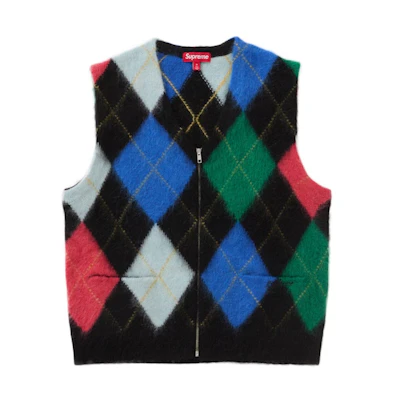 Supreme Brushed Argyle Zip Up Vest Black
