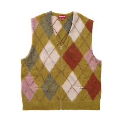 Supreme Brushed Argyle Zip Up Vest Olive
