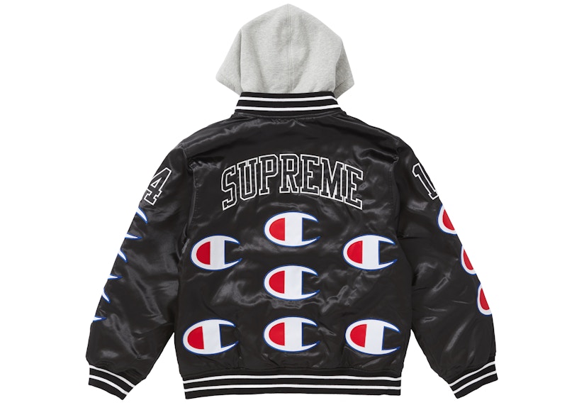 Order Chaqueta Varsity Satinada con Capucha Supreme Champion Negra.