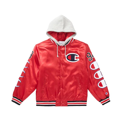 Supreme Champion Hooded Satin Varsity Jacket Red