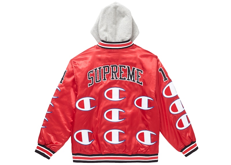Buy Supreme Champion Hooded Satin Varsity Jacket Red - Novelship