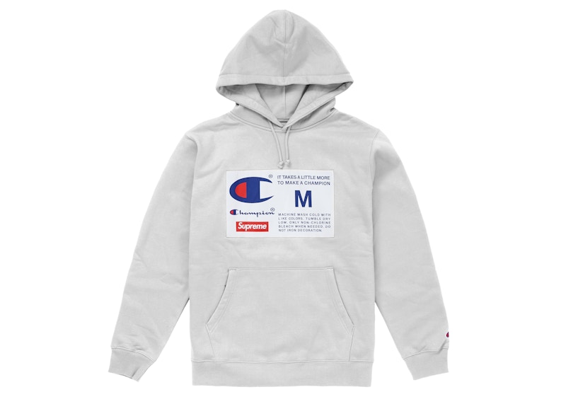 Supreme Champion Label Hooded Sweatshirt Ash Grey