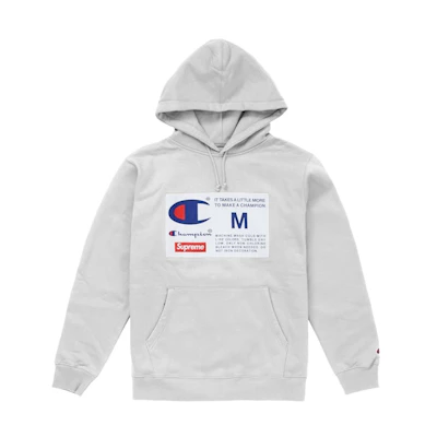 Supreme Champion Label Hooded Sweatshirt Ash Grey