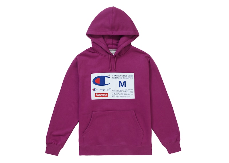 Supreme Champion Label Hooded Sweatshirt Bright Purple