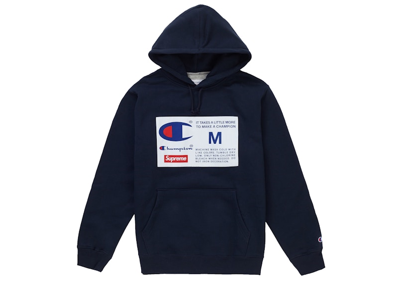 Supreme Champion Label Hooded Sweatshirt Navy