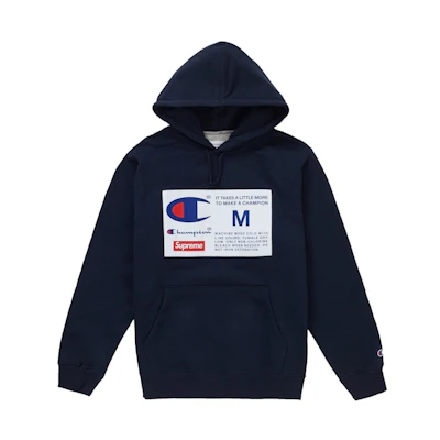 Supreme Champion Label Hooded Sweatshirt Navy