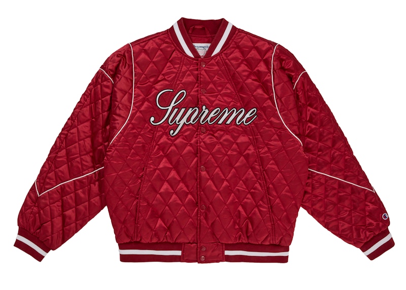 Supreme Champion Quilted Satin Varsity Jacket Dark Red