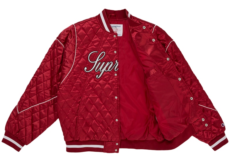 Order Supreme Champion Quilted Satin Varsity Jacket Dark Red