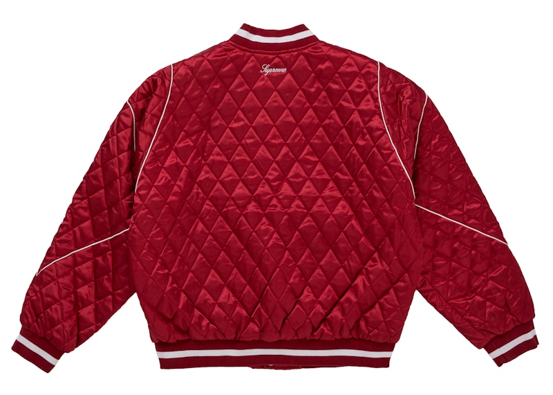 Lookbook Supreme Champion Quilted Satin Varsity Jacket Dark Red