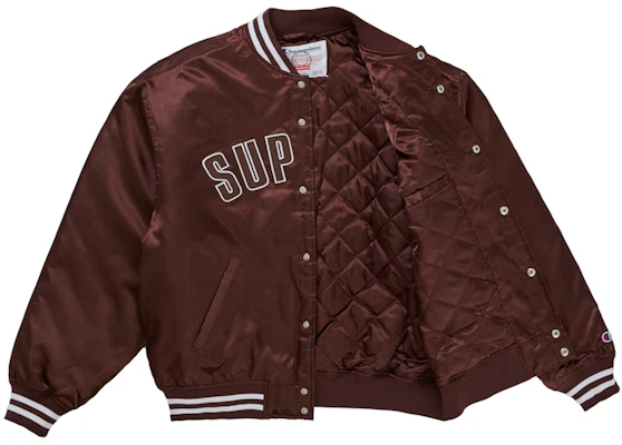 Supreme Champion Satin Varsity Jacket Brown Order Supreme Champion Satin Varsity Jacket Brown