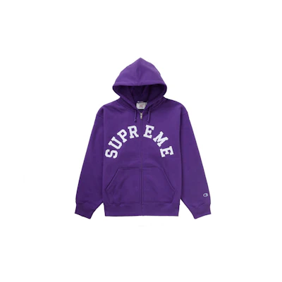 Supreme Champion Zip Up Hooded Sweatshirt Purple