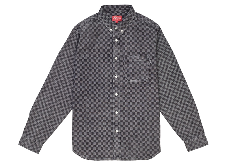Buy Supreme Kemeja Denim Hitam Corak Kotak-kotak
