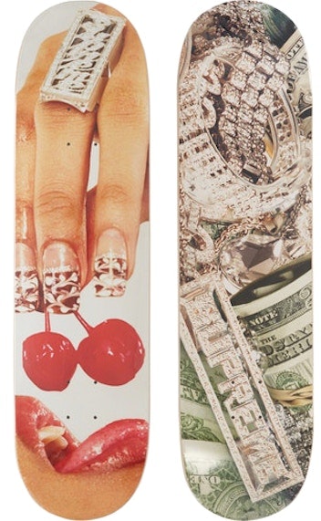 supreme-cherries-and-bling-skateboard-deck-red-green-set