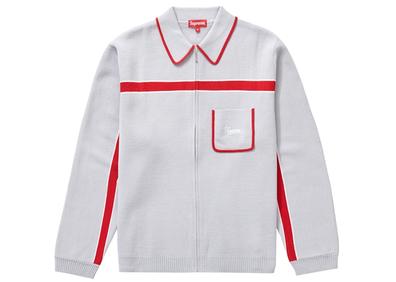 Supreme Chest Stripe Zip Up Cardigan Grey