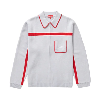 Supreme Chest Stripe Zip Up Cardigan Grey