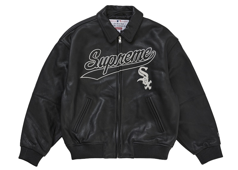 Supreme Chicago White Sox Leather Varsity Jacket Black