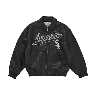 Supreme Chicago White Sox Leather Varsity Jacket Black