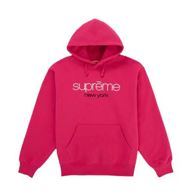Supreme Classic Logo Hooded Sweatshirt Bright Fuchsia