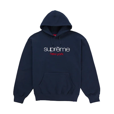 Supreme Classic Logo Hooded Sweatshirt Navy