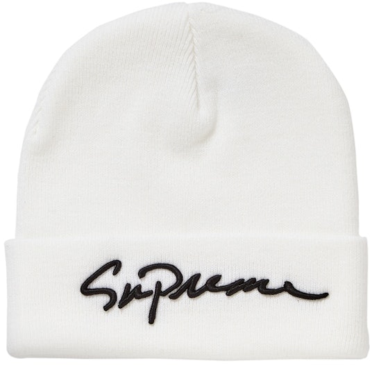 supreme-classic-script-beanie-white
