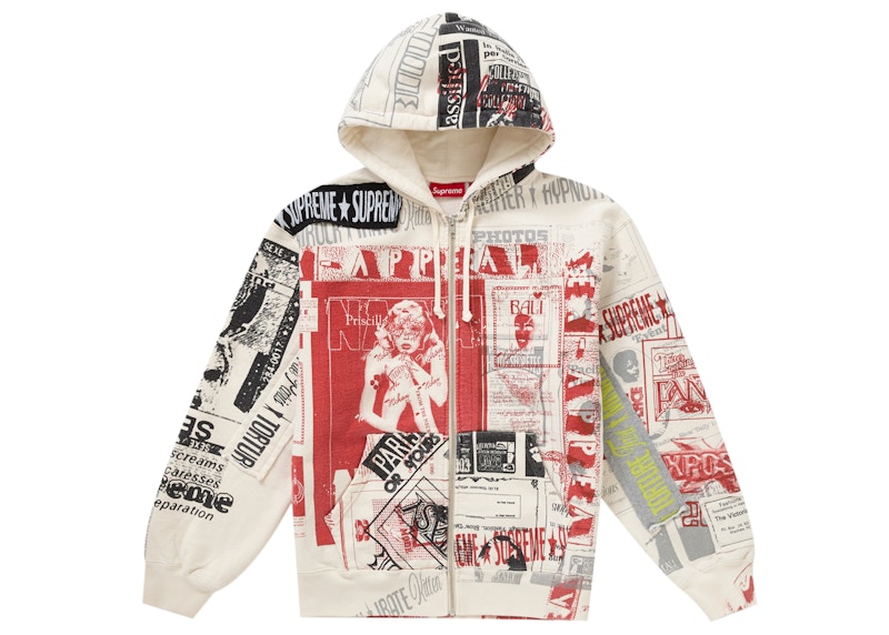 Supreme Collage Zip Up Hooded Sweatshirt White