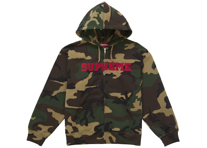 Supreme Collegiate Applique Zip Up Hooded Sweatshirt Woodland Camo