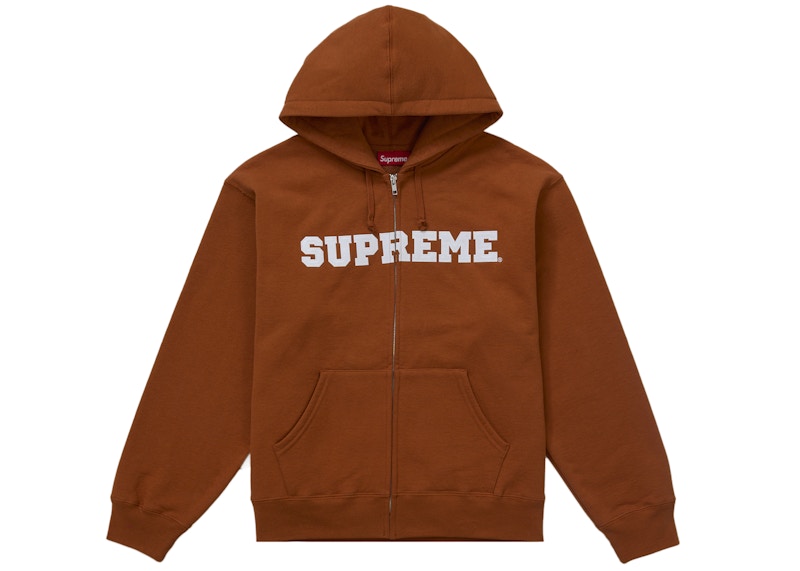 Buy Supreme 大学字母贴花拉链连帽衫 锈色
