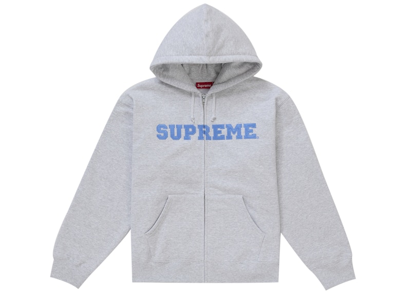 Supreme Collegiate Applique Zip Up Hooded Sweatshirt Ash Grey