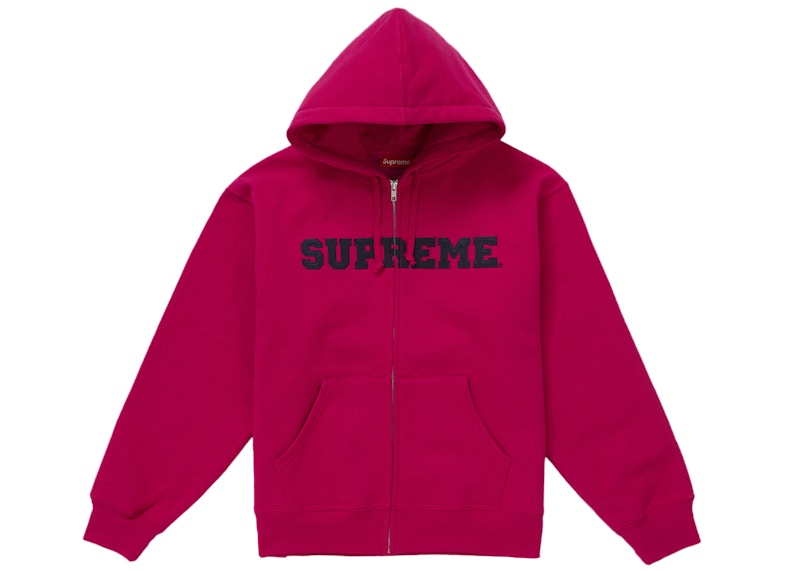 Supreme Collegiate Applique Zip Up Hooded Sweatshirt Fuchsia