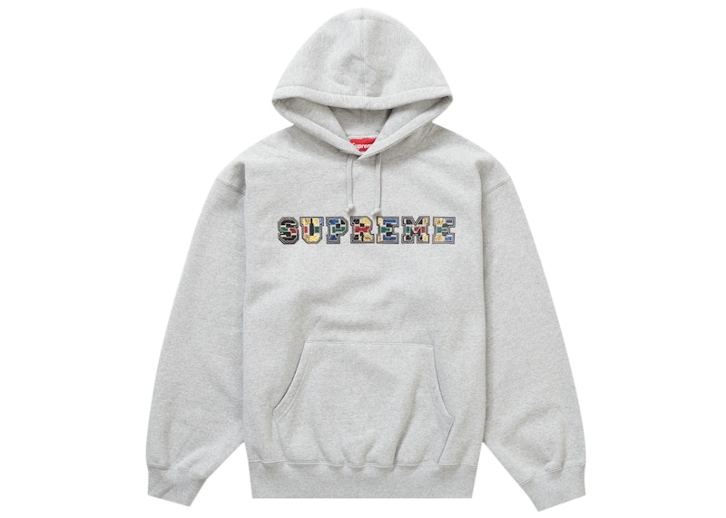 Supreme Collegiate Patchwork Leather Hooded Sweatshirt Heather Grey