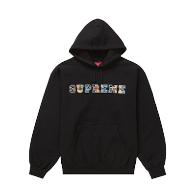 Supreme Collegiate Patchwork Leather Hooded Sweatshirt Black