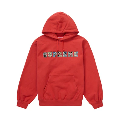 Supreme Collegiate Patchwork Leather Hooded Sweatshirt Burnt Red