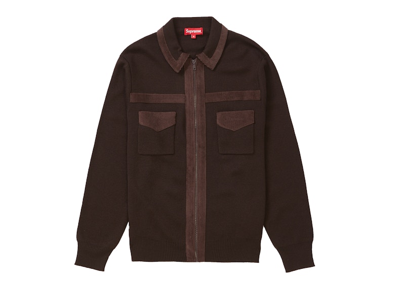Buy Supreme Corduroy Detailed Zip Sweater Brown